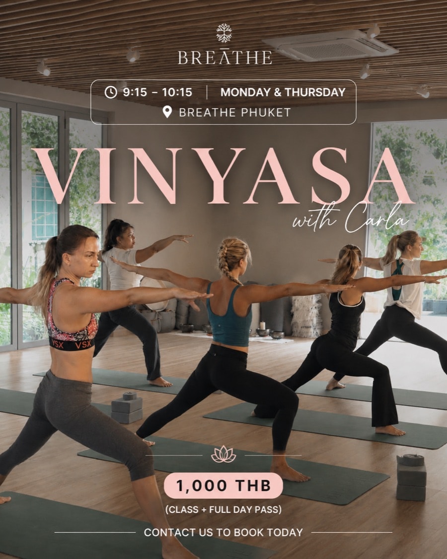 Vinyasa with Carla poster for Monday and Thursday at 9:15 AM