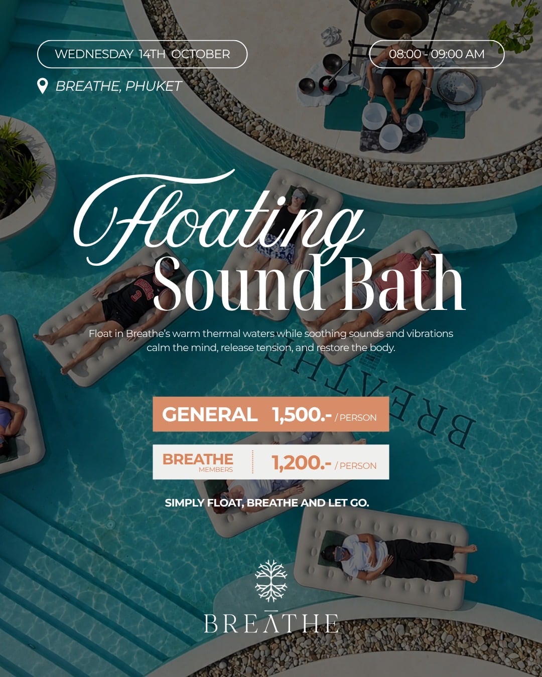 Floating Sound Bath with Carla poster for 14 October, 8–9 AM at BREATHE