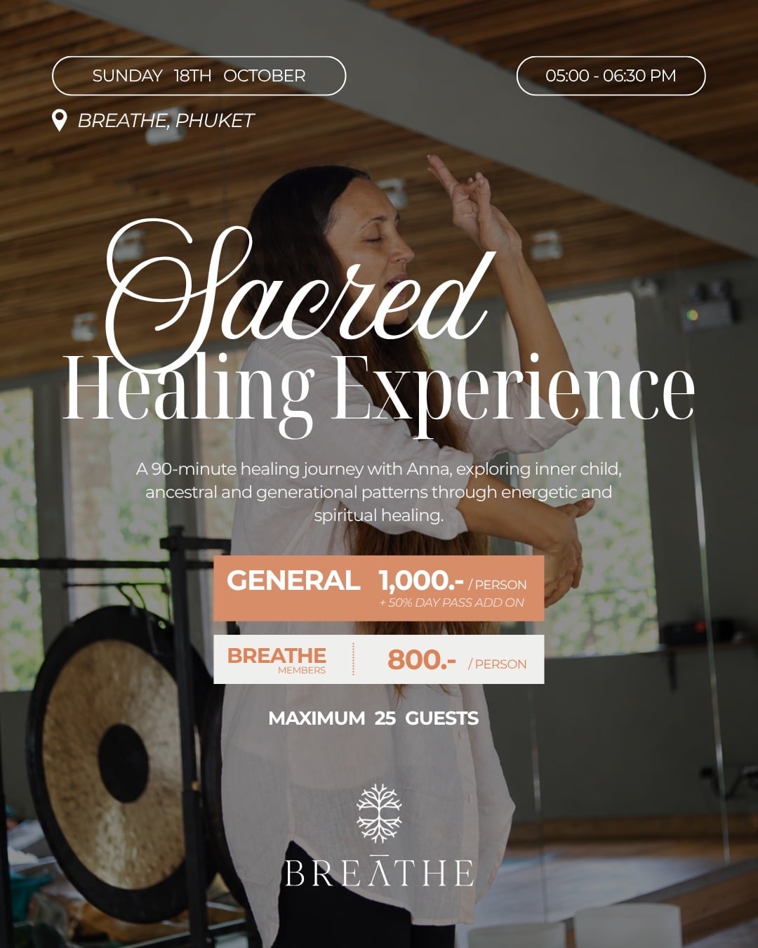 Sacred Healing with Anna poster for 18 October at BREATHE Phuket