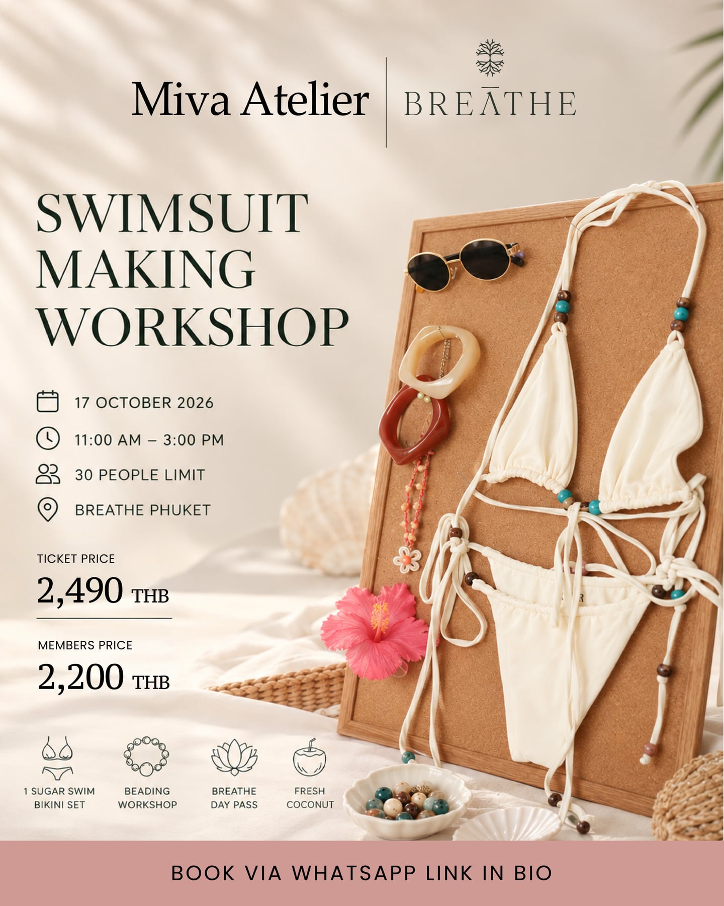 Miva Atelier Swimsuit Making Workshop poster for 17 October at BREATHE