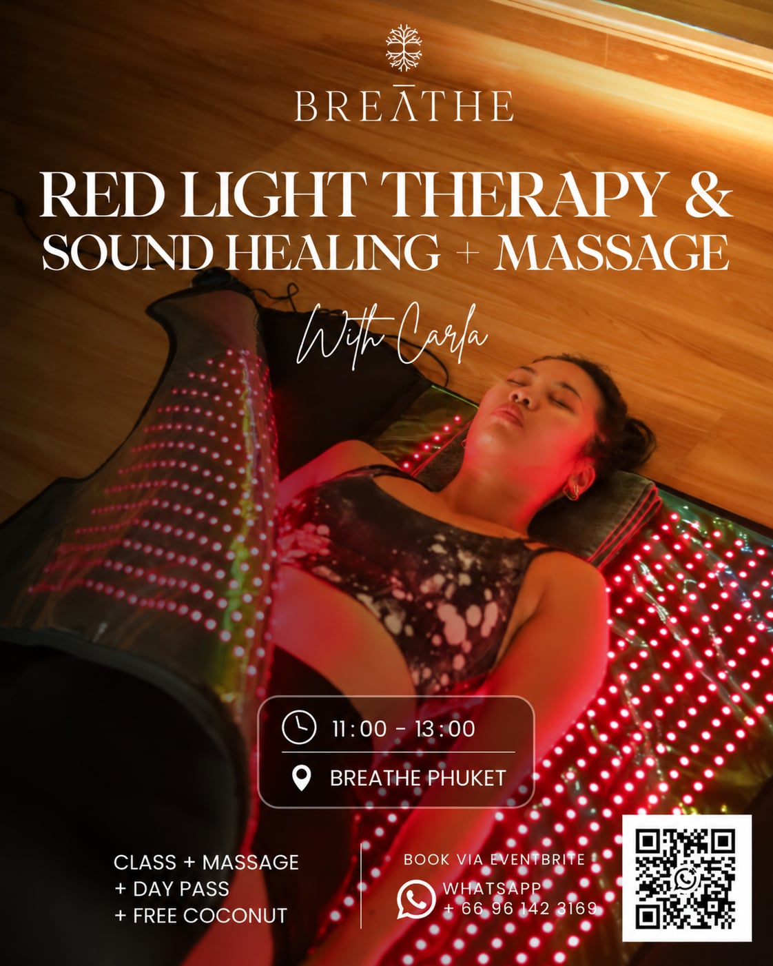 Tuesday Red Light Therapy, Sound Bath and Massage poster for BREATHE Phuket