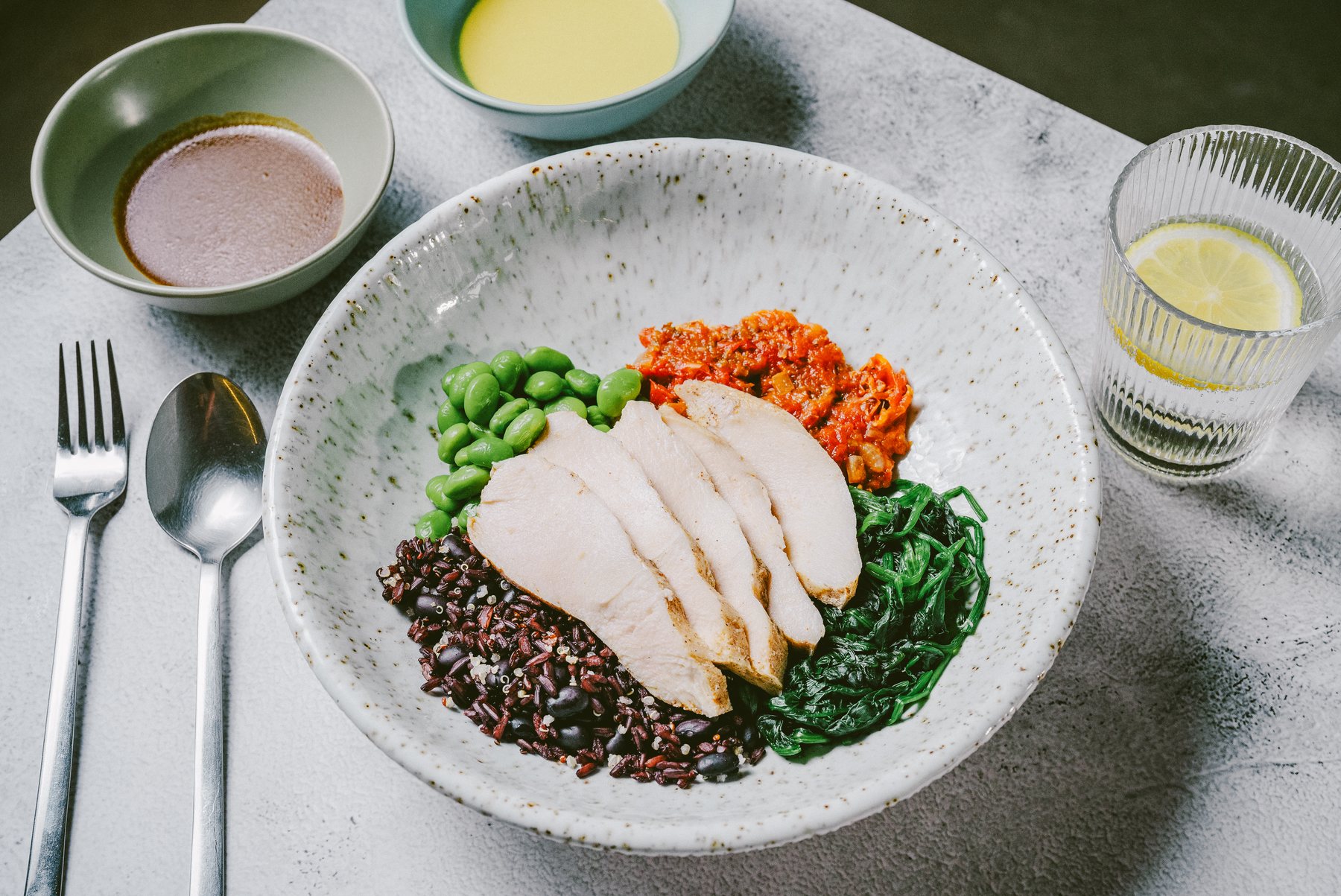 Organic chicken and grain plate from Slice Wellbeing